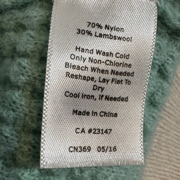 T by Talbots hoodie mint green white navy waffle weave tunic top lambswool Sz L - Picture 8 of 8